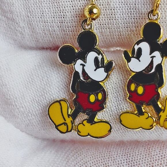 Disney Mickey Mouse Dangle Enamel Earrings Red Shorts Yellow Shoes - Picture 2 of 8